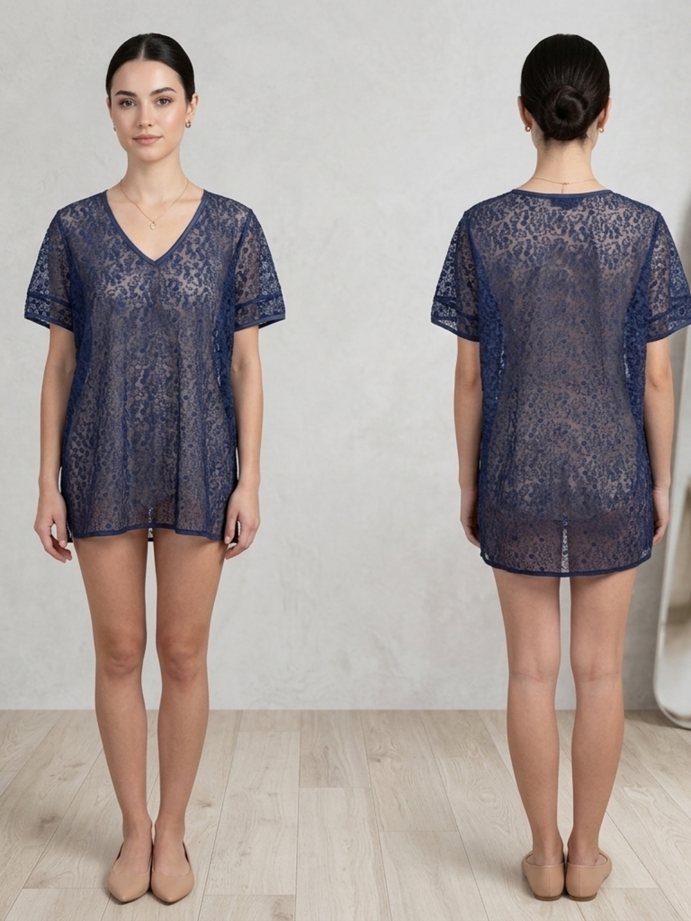 POL Navy Blue Floral Lace Top